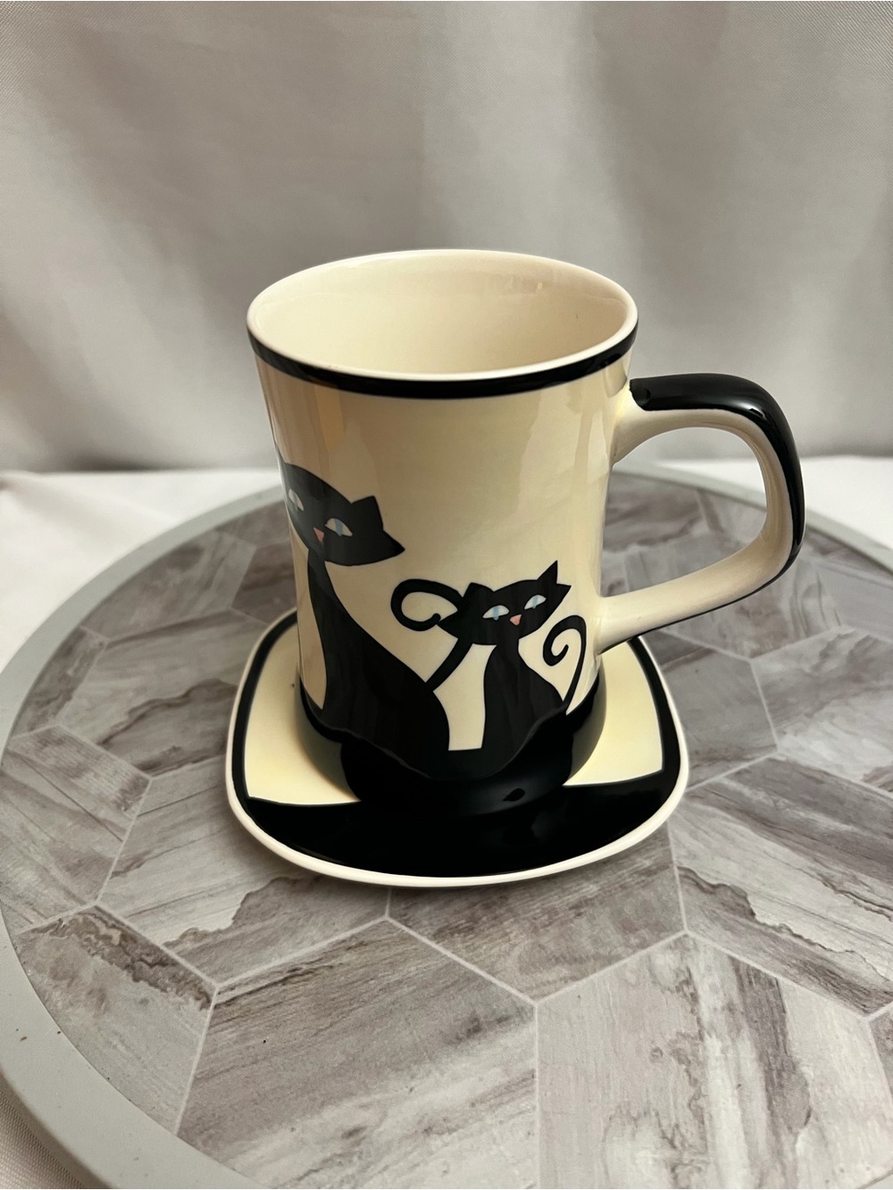 Hues N Brews Cattitude Black Cat Coffee Mug & Coaster Set New In Box